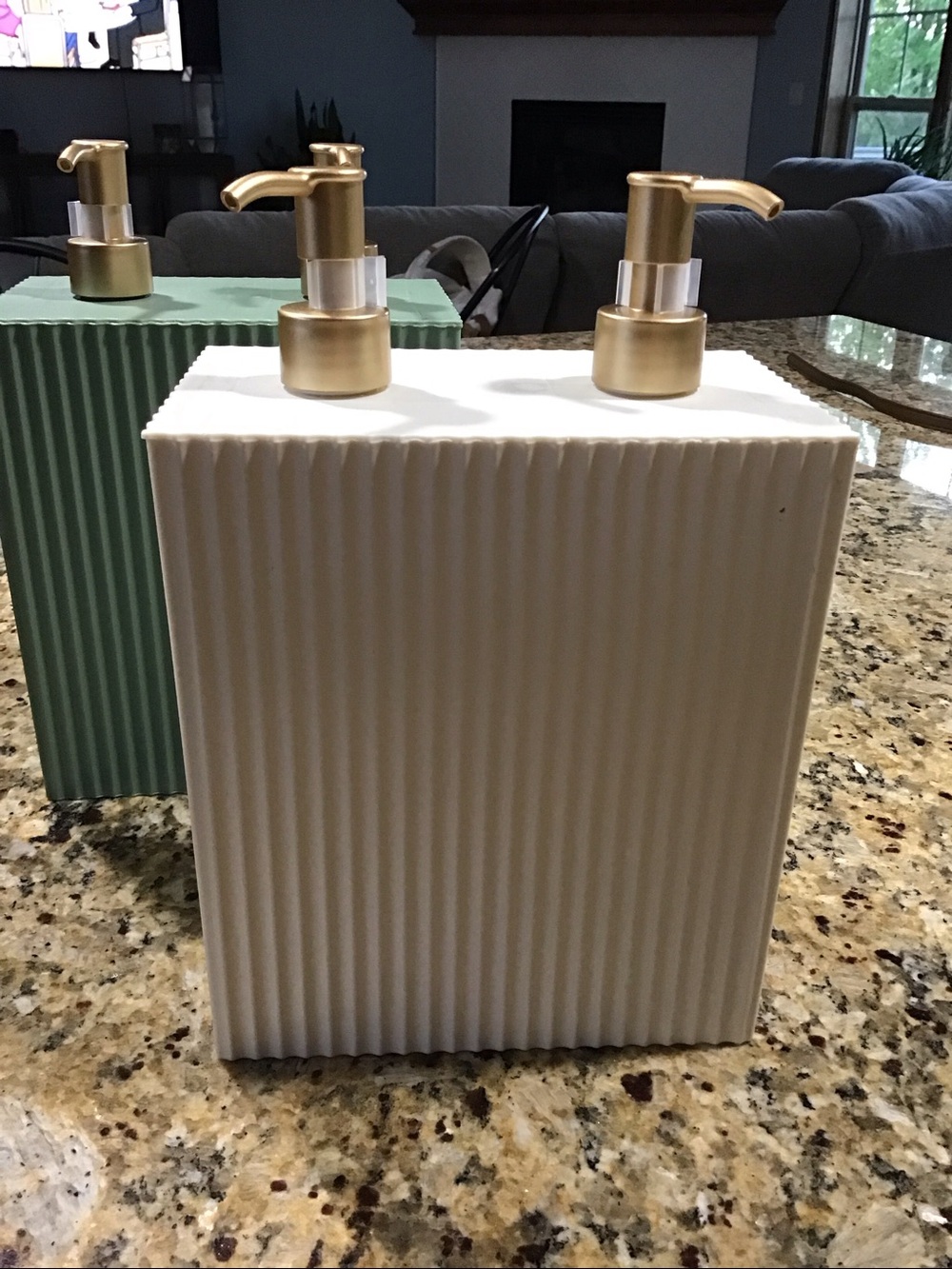 Ivory & Gold Ribbed Soap & Lotion (shampoo & conditioner) Dispensers